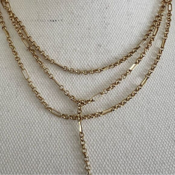 Baublebar Lariat 3 layer Gold Tone Chain Necklace NEW MSRP $58 - Picture 2 of 5